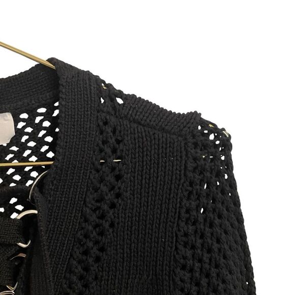 Derek Lam 10 Crosby Open Knit Black Cotton Lace Up V Neck Sweater Size SP - Picture 3 of 7